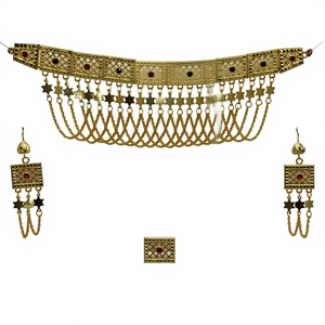 Nouvelle tendance de bijoux ensemble chik réglable avec boucles d'oreilles ensemble de bijoux arabes plaqué or pour les femmes - Product Image 1