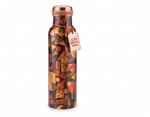 Elegante botella de agua de cobre impresa en negro y amarillo, ecológica y de primera calidad, ideal para la hidratación diaria, yoga, hogar y oficina. - Product Image 1