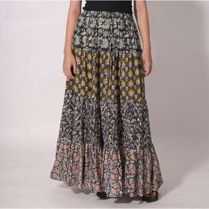 Falda Larga Lavinas 100% Algodón con Estampado de Bloques y Patchwork, Estilo Bohemio, Hecha a Mano, Maxi, Étnica, Floral, Veraniega, Ecológica, Informal para Mujer - Product Image 5