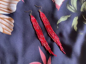 Pendientes de cuentas brillantes más vendidos, pendientes largos de cuentas rojas, pendientes de cuentas con flecos, regalo para ella, pendientes colgantes - Product Image 1