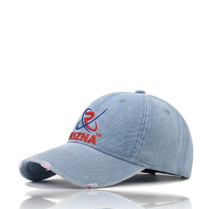 Gorra de Béisbol RIZNA de Mezclilla Twill, 6 Paneles, Ajustable, Unisex, Estilo Casual Vintage, Lavada, con Logotipo Bordado en 3D en el Panel Frontal, Azul, Algodón, Metal - Product Image 1