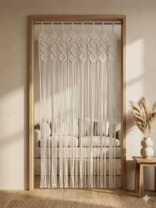 Modern Macrame <b>Door</b> Curtain White Woven <b>Bead</b> Streamer Interior Partition Screen for Bedroom Living Room Window - Product Image 3