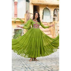 Navratri Collection Spécial Leheriya Anarkali Robe Tissus GOWN Lourd Faux Blooming Georgette Manches - Product Image 1
