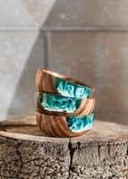 Vaisselle décorative moderne faite à la main, design vague océanique, bol en bois bleu, finition polie, durable, non toxique, pour servir les aliments, offrir en cadeau