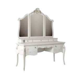 Ensemble commode et miroir en bois massif de style français, peint en blanc antique - Meubles en bois antique fabriqués à la main - Product Image 1