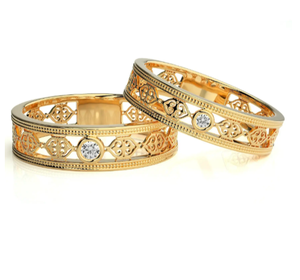 925 Sterling Silver Gold Plated Zircon Bezel Setting Eternity Band Filigree <b>Couple</b> <b>Rings</b> - Product Image 3