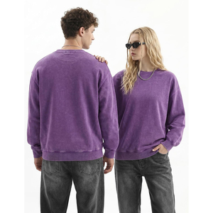 Nouveau sweat-shirt épais 100 % coton, coupe oversize, délavé à l'acide, col rond, bleu vintage, manches longues, unisexe, OEM ODM - Product Image 5