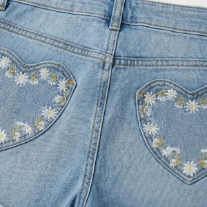 Heavy <b>Work</b> Casual Denim Shorts Colorful Floral Embroidery Womens Summer Loose <b>Jeans</b> High Quality Customized Color Wear - Product Image 5