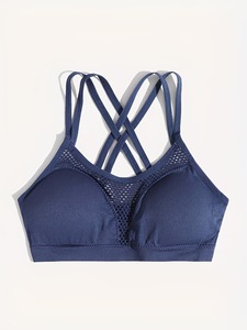 Sujetador deportivo inalámbrico con doble tirante, top de gimnasio a prueba de golpes, bralette sin costuras con efecto push-up, transpirable, con diseño hueco, top corto para entrenamiento. - Product Image 3