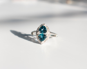 London Blue Topaz Gemstone Marquise-Cut Halo <b>Statement</b> <b>Ring</b> in 925 <b>Silver</b> minimilest jewelry For Luxury Look - Product Image 1
