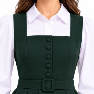 Uniforme Escolar Verde Oscuro para Niñas, Blusa Blanca de Manga Larga con Lazo, Falda Plisada, Conjunto de Uniforme Escolar para Adolescentes - Product Image 2