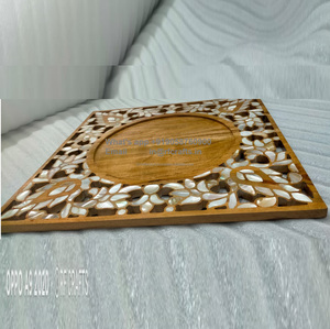 Lujo Acacia nogal madera estilo árabe Ramadán Eid regalo fregona madre de perla incrustaciones postre bandeja para servir por RF Crafts - Product Image 1