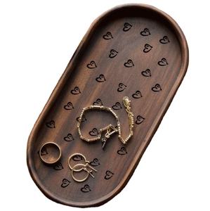 Decorative oval wooden <b>jewelry</b> <b>tray</b> carved heart design organizer platter <b>for</b> dressing table vanity gift and premium home decor - Product Image 1