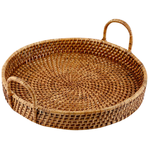 Plateau d'organisation pour café, rond, style bohème, en rotin, élégant et raffiné, article de table - Product Image 1