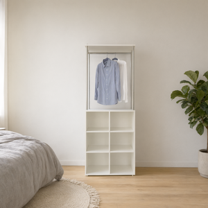 Armario Modular Minimalista con Estructura Metálica, Unidad de Almacenamiento Independiente (6 Cubos + Unidad de Colgar), Blanco/Plateado, para el Hogar - Product Image 3