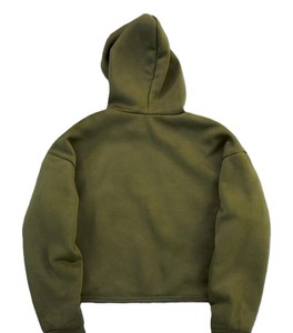 Sweat-shirt à capuche court vert olive avec imprimé sourire pailleté, unisexe, décontracté, en molleton, style automne - Product Image 2