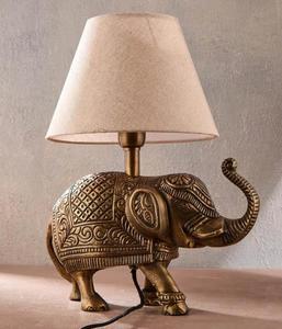 Bronze Elephant Table Lamp with Beige Linen Empire Shade Warm White <b>Light</b> Asian Decorative Style for Living Room - Product Image 3