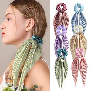 Handmade Pleated Floral Hair Scrunchies <b>Elastic</b> Ponytail <b>Headbands</b> Ribbons for Women Girls Daily Party - Product Image 1