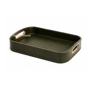 Bandeja Rectangular Azul Marino con Asas Doradas, Acabado Lacado de Color Sólido, Uso Residencial - Product Image 2