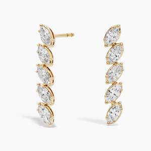 Boucles d'oreilles pendantes en or jaune/rose/blanc 14 carats avec diamants marquise cultivés en laboratoire, 1,70 carat au total, sertissage vertical à griffes, plaqué rhodium, luxe et raffinement - Product Image 3