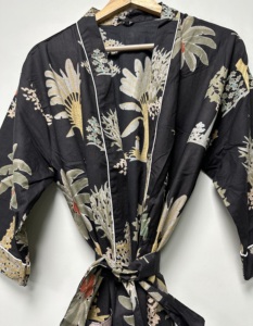 Tropical Cotton Eco-Friendly Ankle-Length Natural Waist Kimono Robe V-neck Beach Cover Vacation Lightweight Women <b>Dress</b> Poolside - Product Image 6