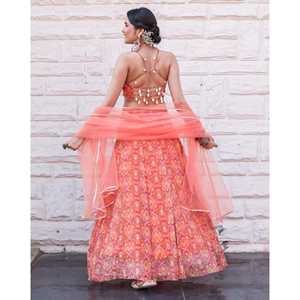 Ensemble Lehenga Choli en Chiffon Pur Rose Pêche à Motifs Floraux avec Dupatta, Impression Numérique, Taille XS, Idéal pour les Mariages - Product Image 6