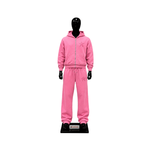 Conjunto Deportivo Rosa con Estrellas Bordadas para Mujer, Sudadera con Cremallera Personalizada y Pantalones Jogger, Ropa Deportiva Casual, Proveedor Mayorista OEM - Product Image 1