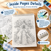 Livre de coloriage à l'aquarelle avec crayons solubles dans l'eau, couverture à motif de petites fleurs, reliure spirale, 30 pages, papier, fournitures scolaires et de bureau