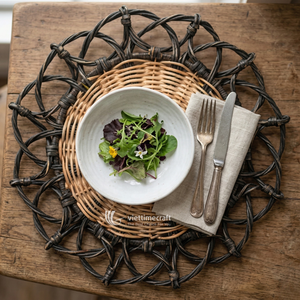 Rattan Placemat, Artisanal Woven Flower Shape <b>Table</b> Mat, Elegant Scalloped Plate for <b>Dining</b> Room & Boho Home Decor - Product Image 4