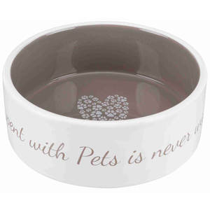 Ceramic <b>Pet</b> <b>Bowl</b> & <b>Feeder</b> with Heart 0.8L/16 cm Cream-Taupe - Product Image 1