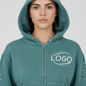 Conjunto de Sudadera Corta con Doble Cremallera y Pedrería, Lavado Ácido, de Peso Pesado, y Pantalones de Chándal, Chándal Urbano para Hombre - Product Image 6