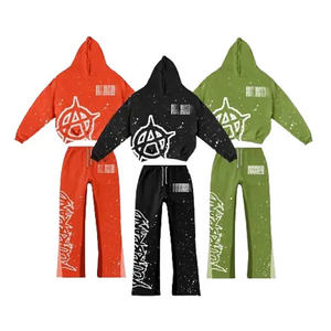 Pantalon d'hiver épais 100% coton respirant à séchage rapide, imprimé avec strass, design personnalisé, coupe droite, bas évasé - Product Image 1