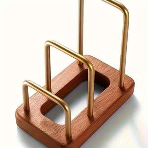 Juego de bandejas para cables de madera con ranuras curvas y estante superior para un almacenamiento organizado en la encimera - Product Image 2