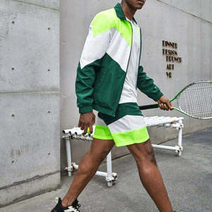 Conjunto Deportivo para Hombre con Bloques de Color Verde Neón, Amarillo y Blanco, Manga Larga, Transpirable, Cierre de Cremallera, Corte Regular - Product Image 4