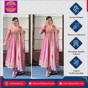 Vestido Anarkali FABZONE de Color Rosa Pastel, Ligero, de Seda Romana, Elegante, Tradicional, para Bodas, Pantalón Largo hasta el Suelo, Holgado - Product Image 6