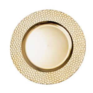Round Gold Metal Charger <b>Plate</b> with Hammered Texture Glam Style Handmade Dinnerware for Party Table Setting - Product Image 1