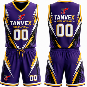 Ensemble de maillots de basket-ball sublimés TANVEX International, col en V, sans manches, séchage rapide, uniforme athlétique unisexe pour adultes, imprimé géométrique - Product Image 2