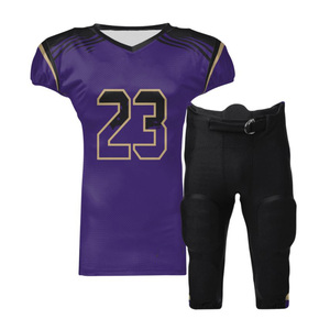 Camiseta de Fútbol Americano Personalizada con Estampado, Cuello en V Morado, Manga Corta, Transpirable, Número 23, Pantalones Negros - Product Image 1