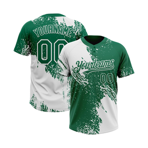 Custom 2 Button Baseball Jersey Sublimated Print <b>Green</b> White Team Uniform Moisture Wicking Athletic Sportswear OEM ODM - Product Image 1