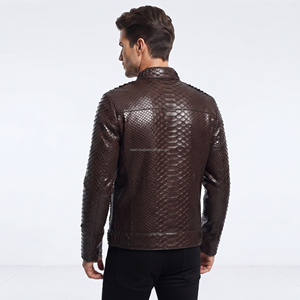 Chaqueta de Moto para Hombre, Negra, de Cuero PU Repujado, Cuello Alto, Cierre de Cremallera, Corte Ajustado, Otoño, Servicio OEM, Logotipo Frontal, Impermeable - Product Image 4