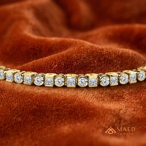 สร้อยข้อมือเทนนิสโมอิสซาไนต์สีทองสำหรับผู้หญิง สร้อยข้อมือแบบโซ่และแบบเชื่อมต่อ ประดับด้วยหินทรงกลม เครื่องประดับแฟชั่นสุดหรู ของขวัญวันครบรอบสุดสง่างาม - Product Image 2