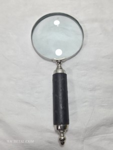 Loupe de poche avec poignée en cuir noir, loupe de bureau vintage en métal argenté, cadeau de luxe pour le bureau, artisanat - Product Image 4