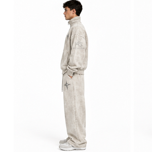 Survêtement imprimé tendance pour homme, blanc cassé, durable, avec fermeture éclair intégrale, col montant, coupe ample, décontracté, avec poches latérales - Product Image 3