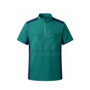 Half Zip Medical <b>Scrub</b> <b>Top</b> With Short Sleeve Design Stand Collar Easy Front Closure And Comfortable Professional Fit - Product Image 2