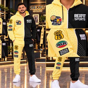 Rexfit sports 2026 Custom <b>Men</b> Sports Tracksuit <b>Hoodie</b> and Jogger Set Zip-Up <b>Hoodie</b> Tracksuit Yellow <b>Black</b> Wear REXFITSPORTS - Product Image 5