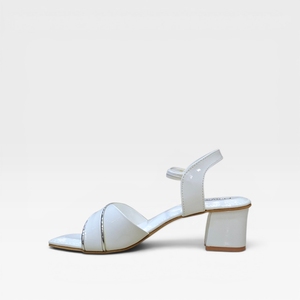 White Patent Leather Block Heel <b>Sandals</b> Square Toe Slip On Elegant Heeled Shoes for Women Summer Wear Footwear for Women - Product Image 4
