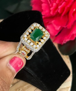 Trendy Emerald Cut Ruby <b>Cocktail</b> <b>Ring</b> Women's 18K <b>Gold</b> Plated Pave Setting Glam Party Wedding Jewelry - Product Image 2