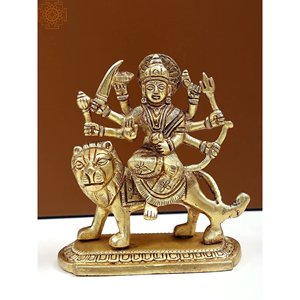 Escultura Durga Maa de latón hecha a mano de 4 pulgadas hecha en la India pequeños ídolos hechos a mano de latón - Product Image 1