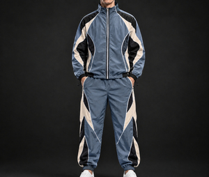 Ensemble de survêtement pour homme avec blocs de couleur, manches longues, fermeture éclair, col montant, style sportif, vêtements d'automne - Product Image 5