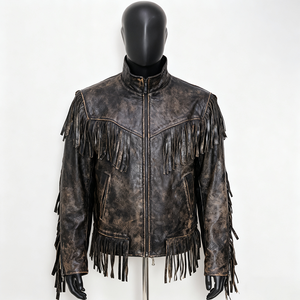 Veste en cuir véritable vintage de luxe sur mesure, en cuir de vachette 100% authentique, noire, pour hommes - Product Image 5